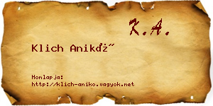 Klich Anikó névjegykártya